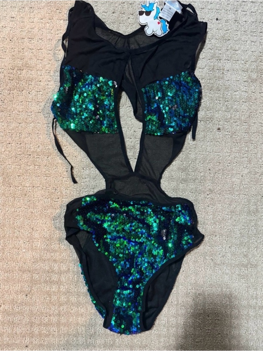 iHeartRaves Teal Sequined Bodysuit